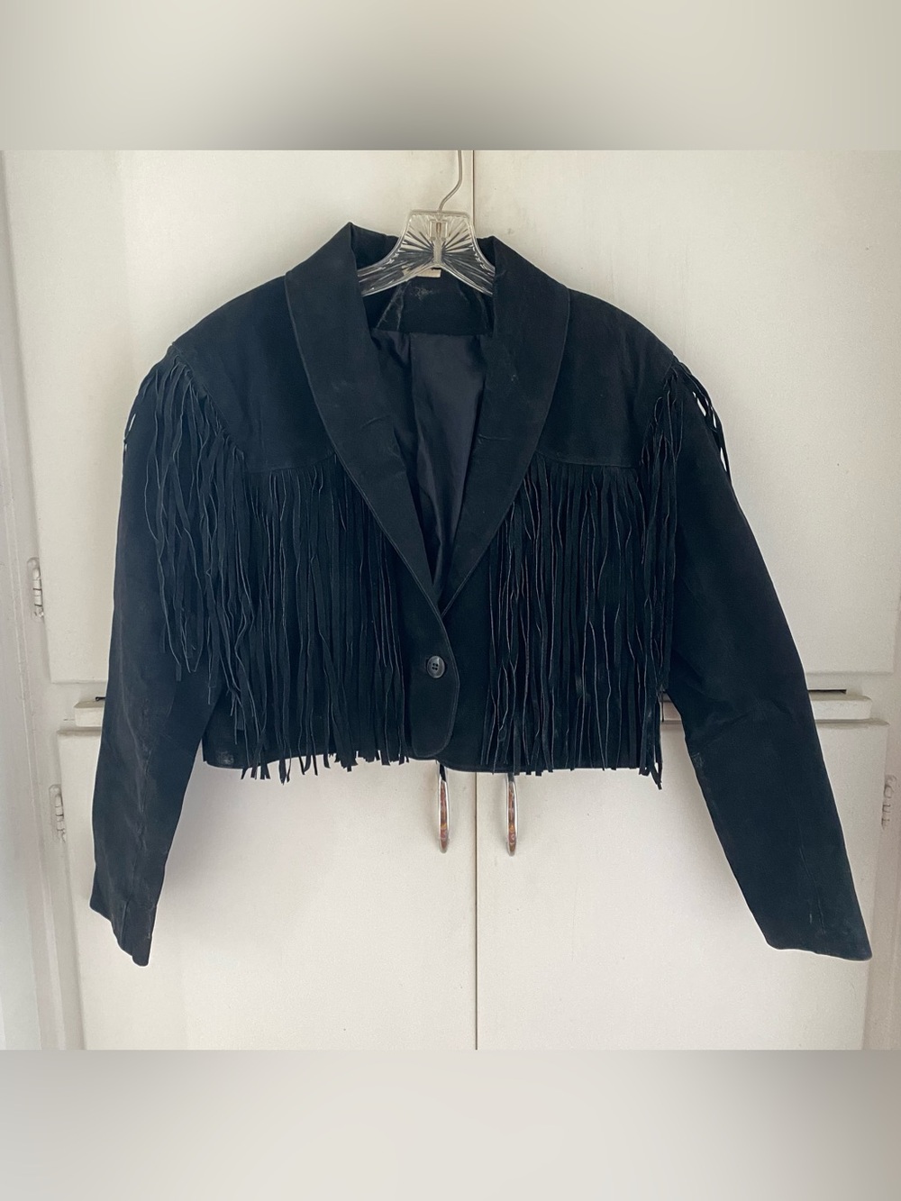 Vintage Styleworks Black Leather Fringe Cropped Bolero Jacket - Medium